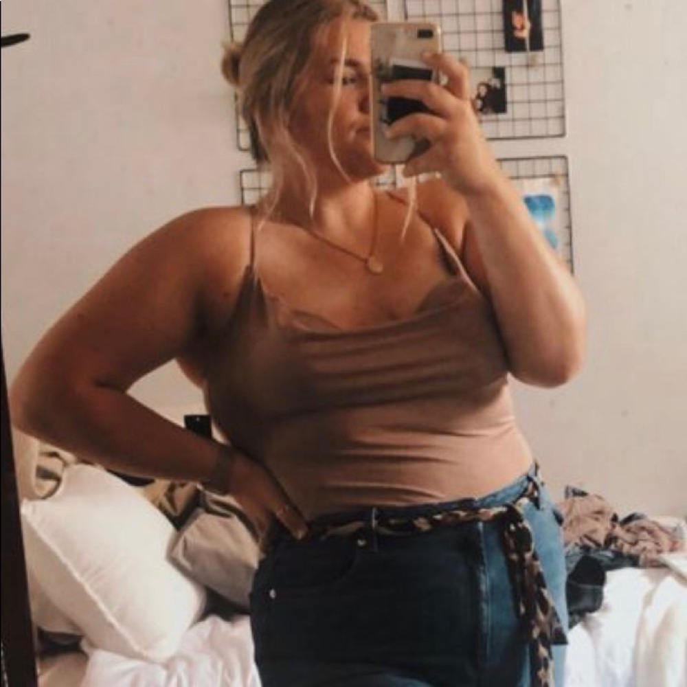 Cross cross back cowl neck bodysuit